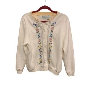 Shenanigans Womens Floral Embroidered  Sweater Medium cottage core M